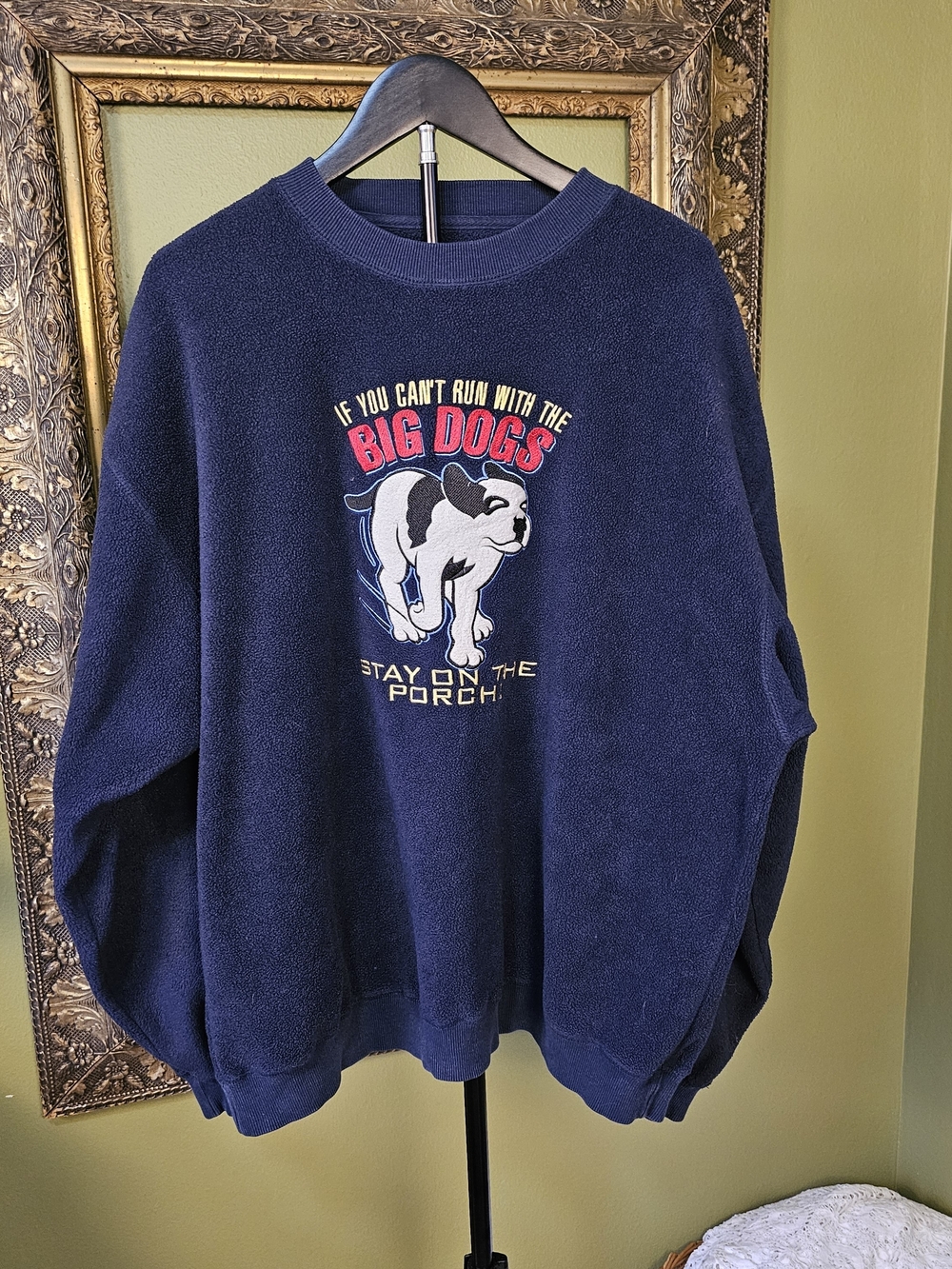 Vintage Polar Dogs by Big Dogs Fleece Sweatshirt Navy Embroidered Dog Large